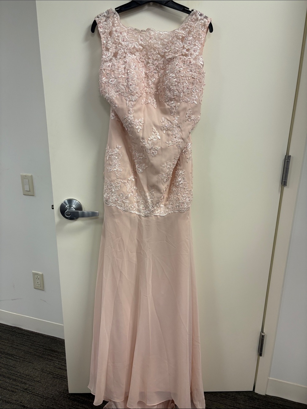 NWT Hebeos Blush Pink Beaded Lace Evening Gown